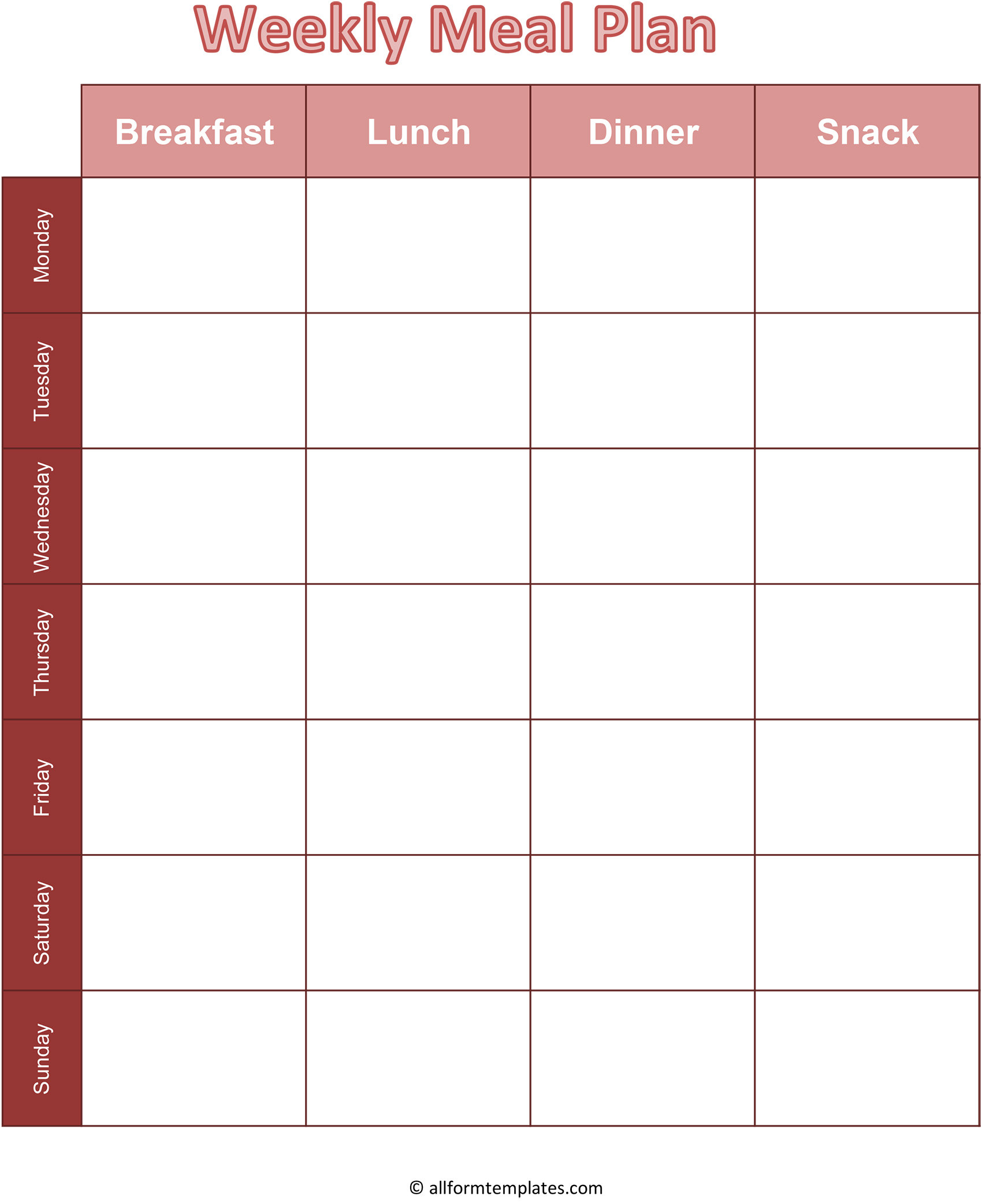 Printable Blank Monthly Meal Planner In Pdf, Word &amp; Excel