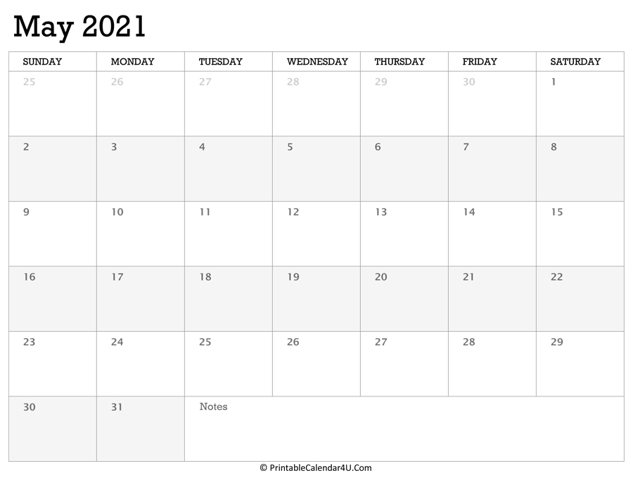 Printable Calendar May 2021 With Holidays