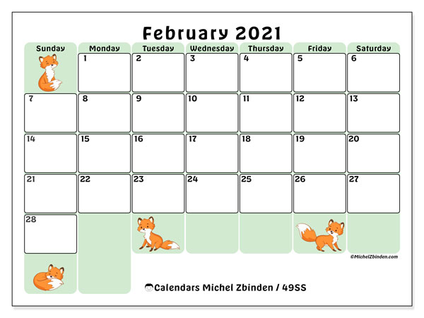 Printable February 2021 &quot;49Ss&quot; Calendar - Michel Zbinden En