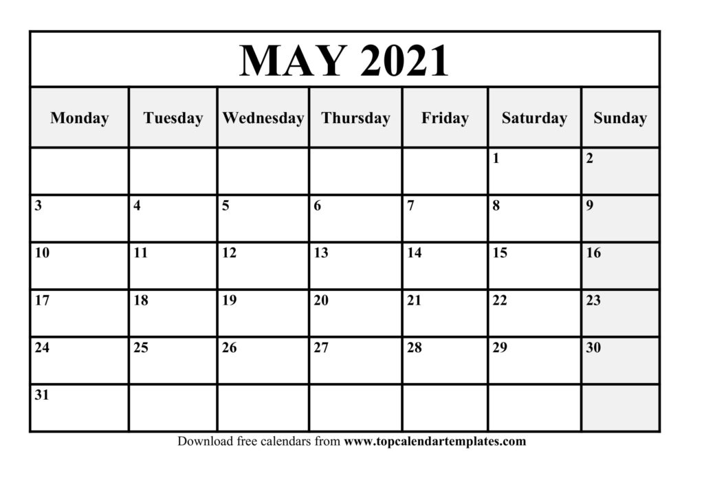 Printable May 2021 Calendar Template - Pdf, Word, Excel