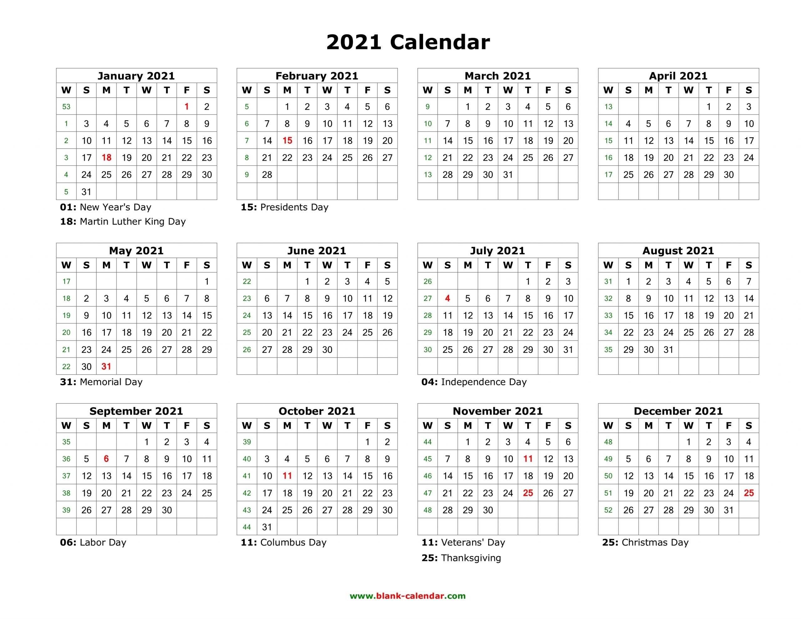 Printable Monday Through Sunday Calendar 2021 - Calendar