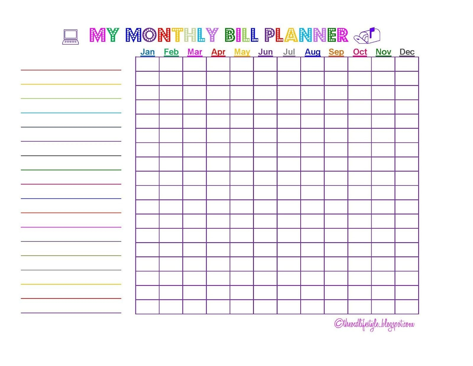 Printable Monthly Bill Charts | Calendar Template Printable