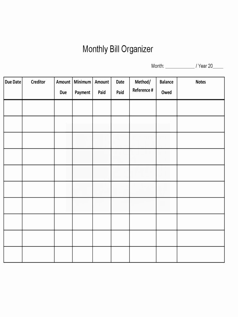 Printable Monthly Bill Charts | Calendar Template Printable