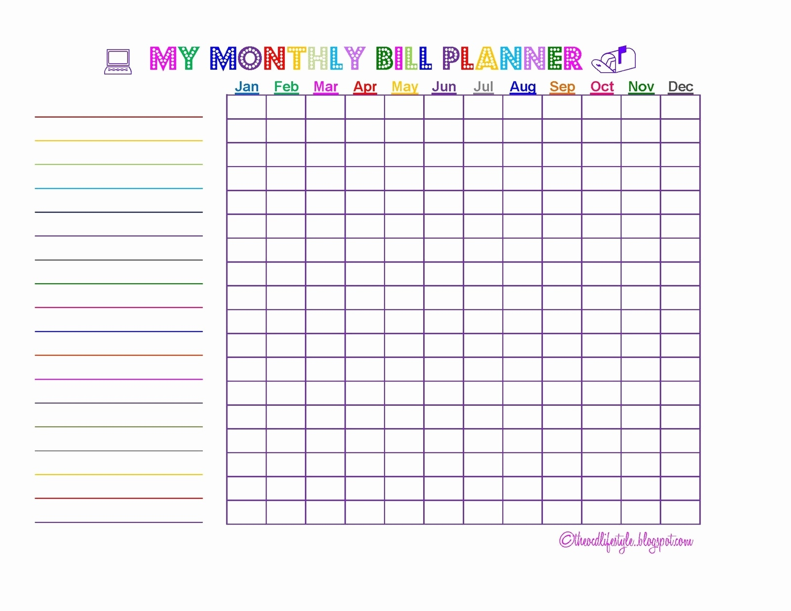 Printable Monthly Bill Payment Worksheet - Template