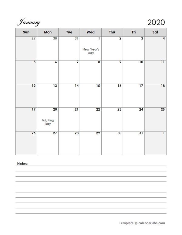 Printable Monthly Calendar Large Boxes