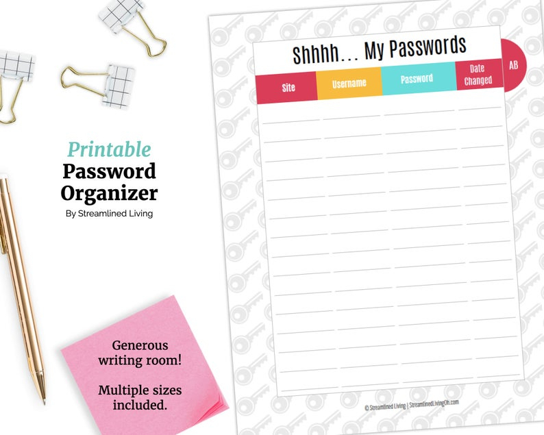 Free Printable Password Book Organizer