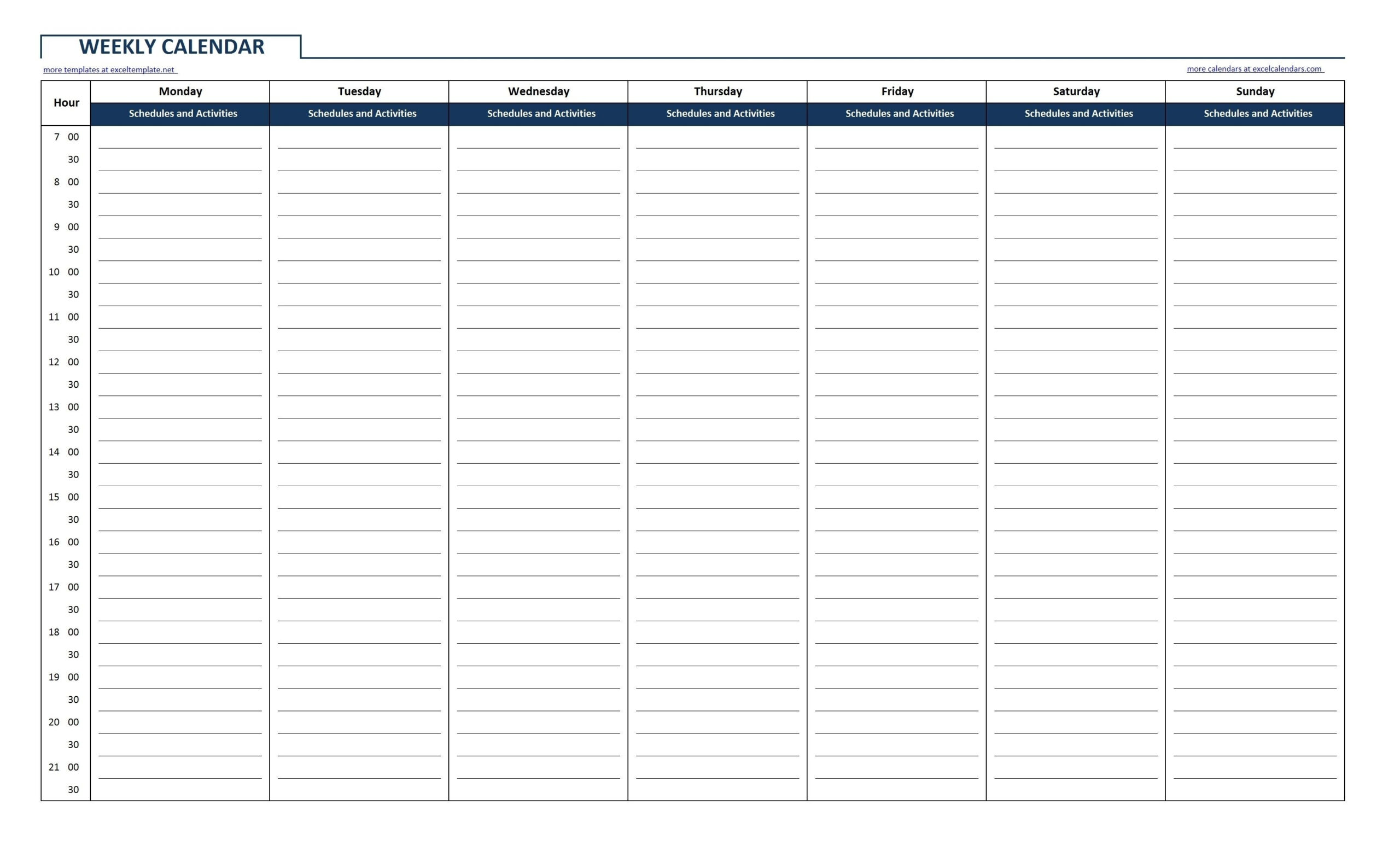 Printable Time Slots - Template Calendar Design