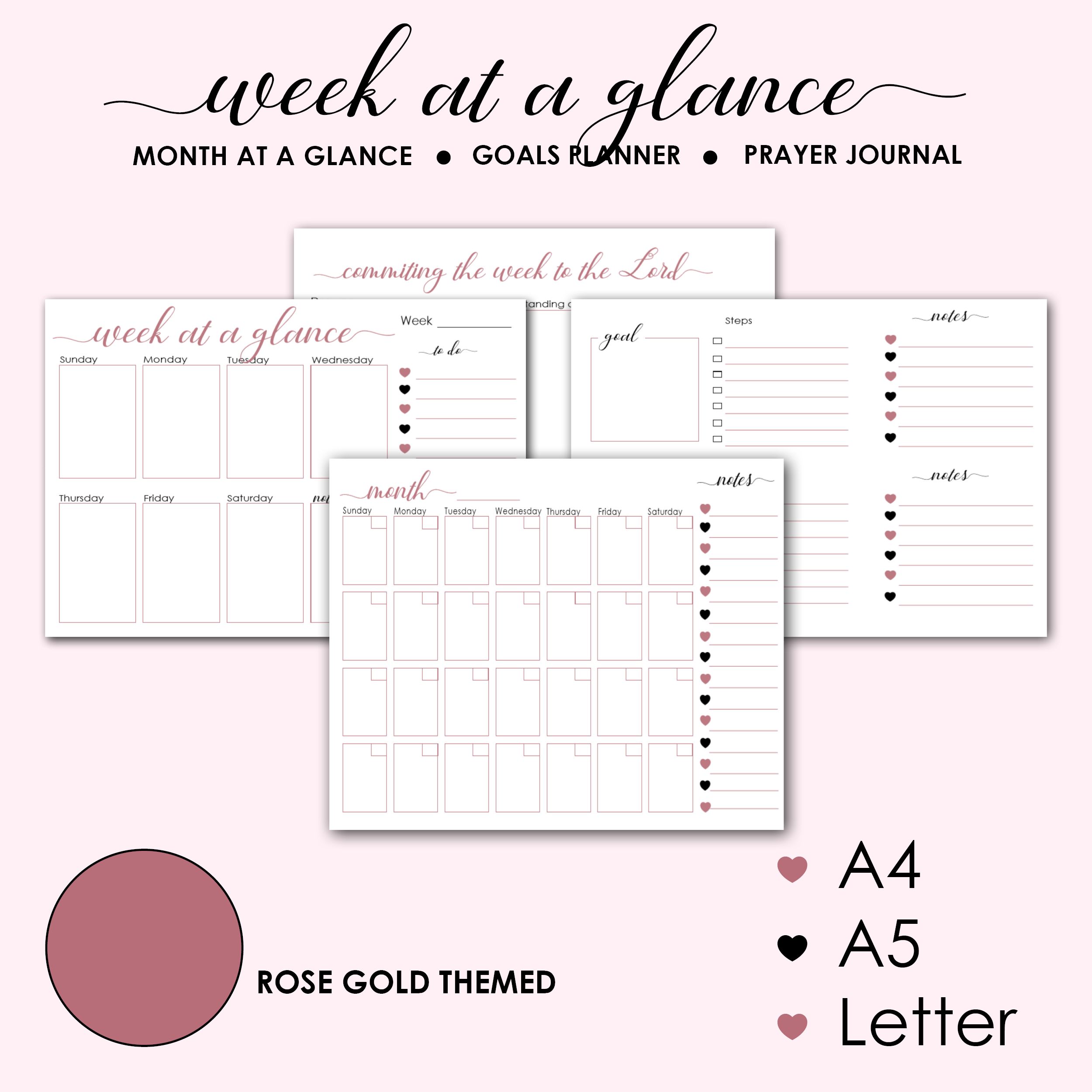 Printable Week At A Glance, Month At A Glance, Goals