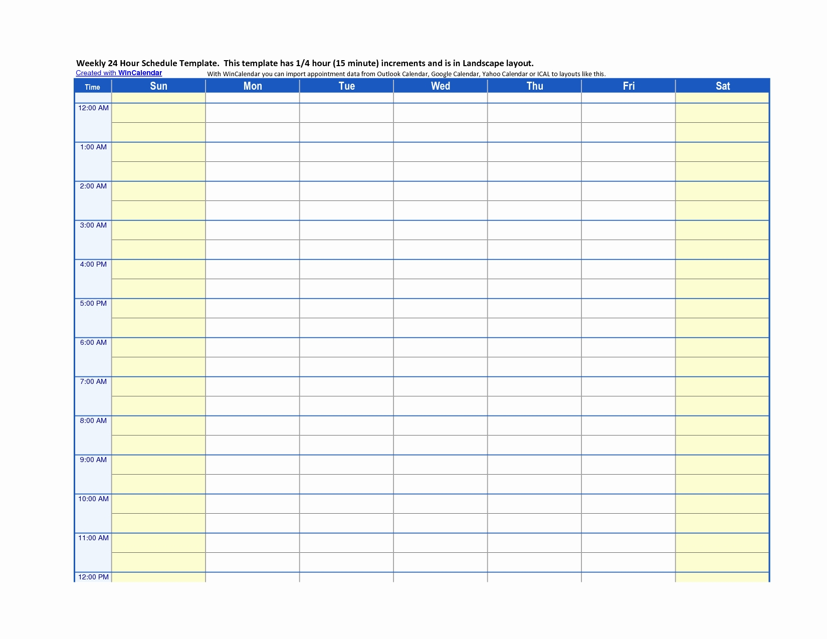 Printable Weekly Calendar With 15 Minute Time Slots | Calendar Template Printable