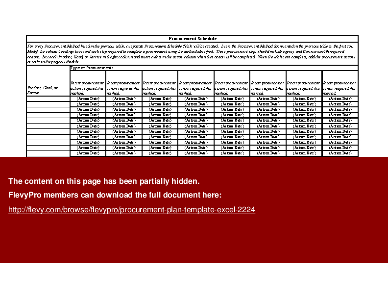 Procurement Schedule Template Excel | Printable Schedule Template