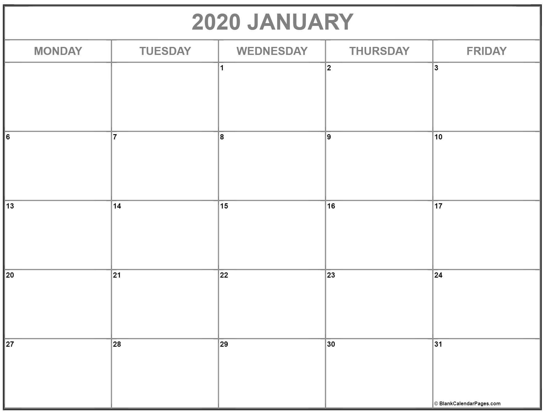 Remarkable Blank Monday To Friday Calendar Template