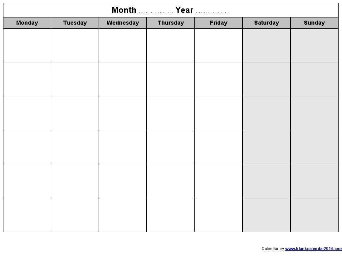 Remarkable Blank Monday To Friday Calendar Template