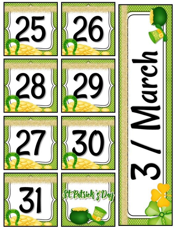 St Printable March Calendar Tag Set Kindergarten Calendar