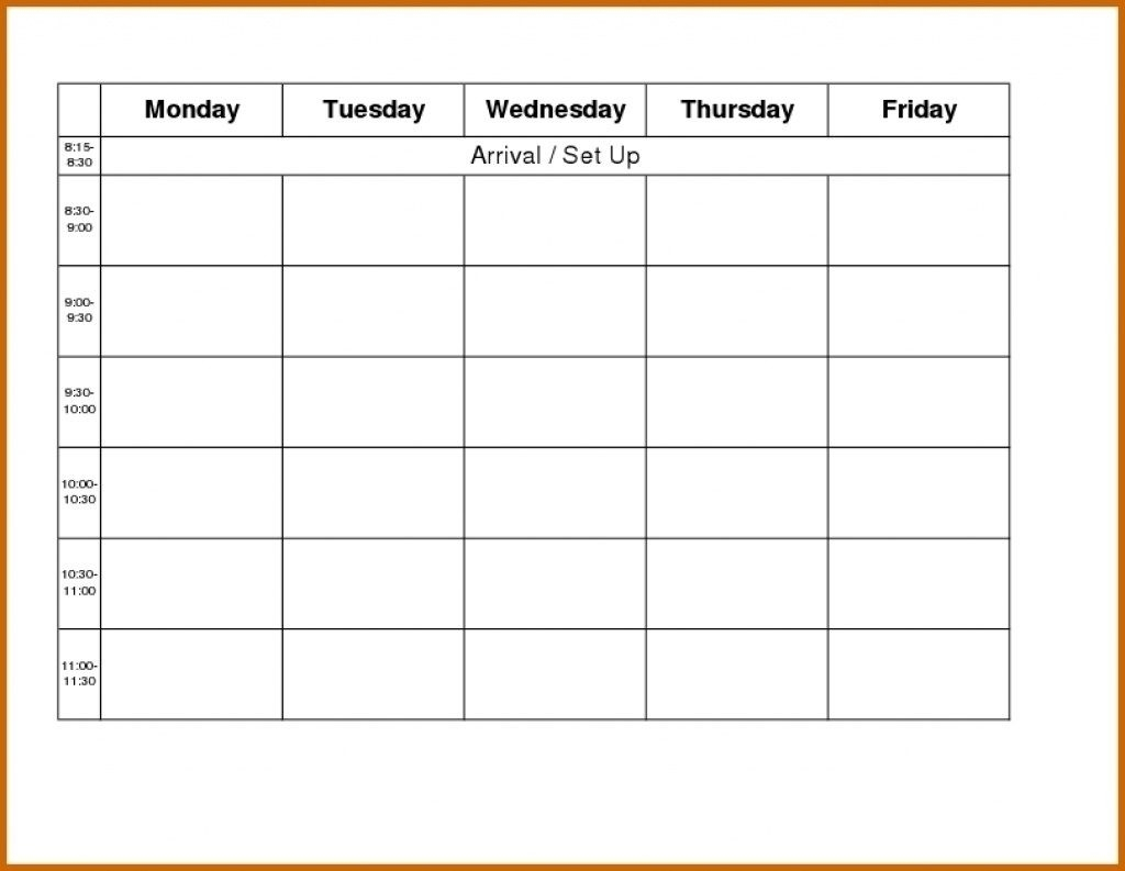 Template For Monday To Friday | Calendar Template Printable