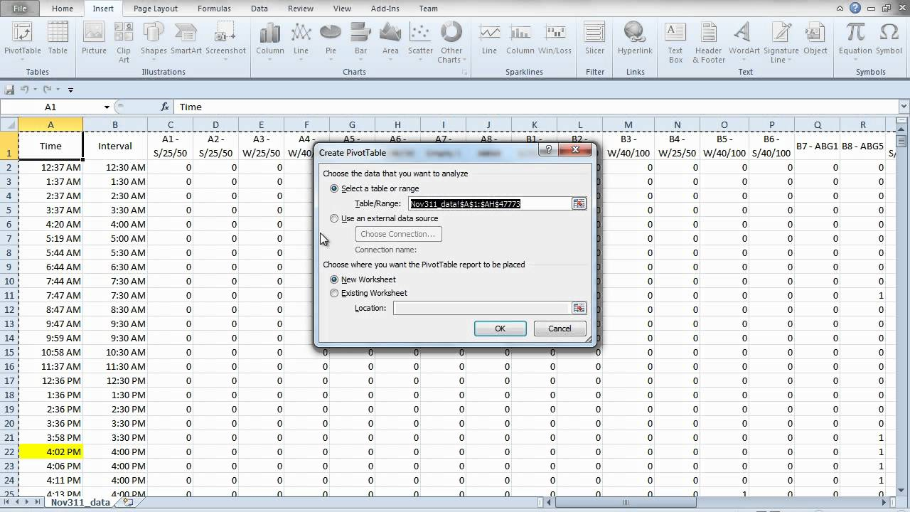 Time Intervals Using Excel Pivot Table - Youtube