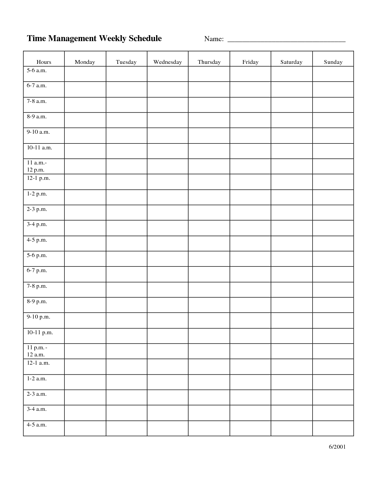 Time Management Weekly Schedule Template | Weekly Planner