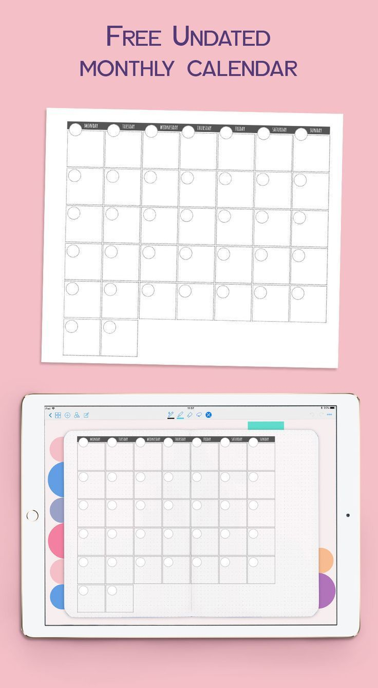 Undated Monthly Calendar For Goodnotes. #Goodnotesfreebie