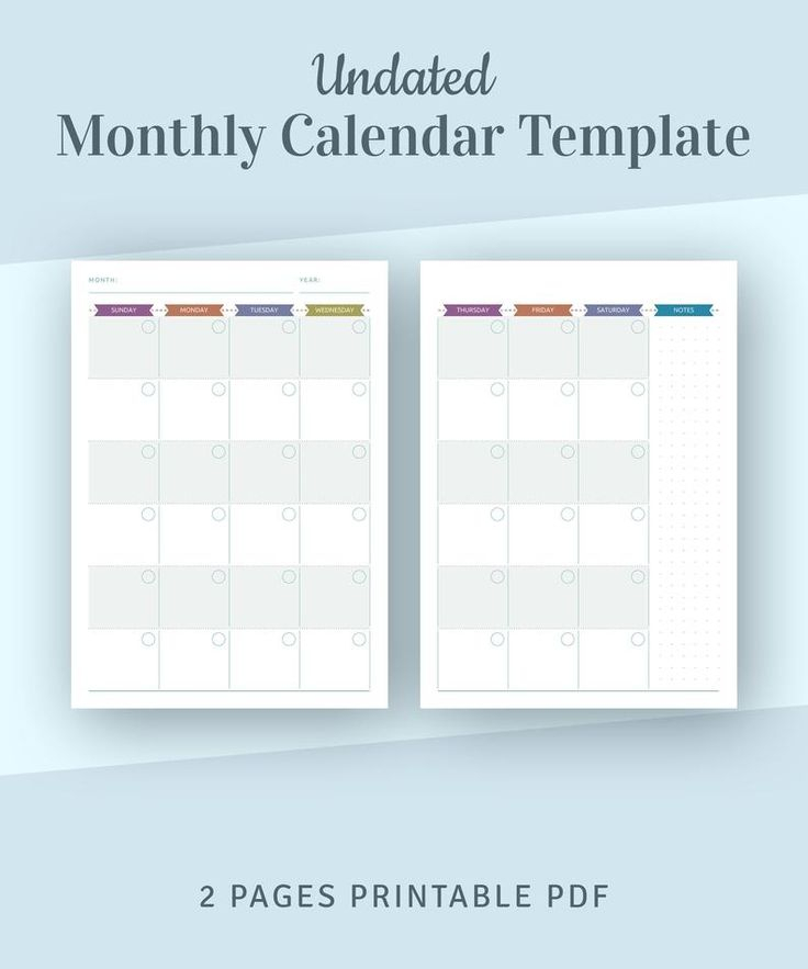 Undated Monthly Calendar Printable Template Monthly