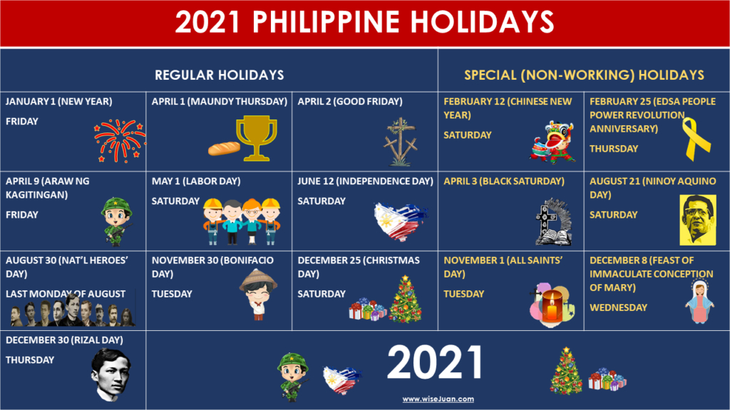 Updated: List Of 2021 Philippine Holidays - Regular And Special Non-Working Days - Wise Juan