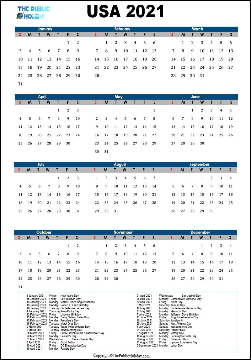 Us Holidays 2021 Calendar [Public, National, Federal, Bank]