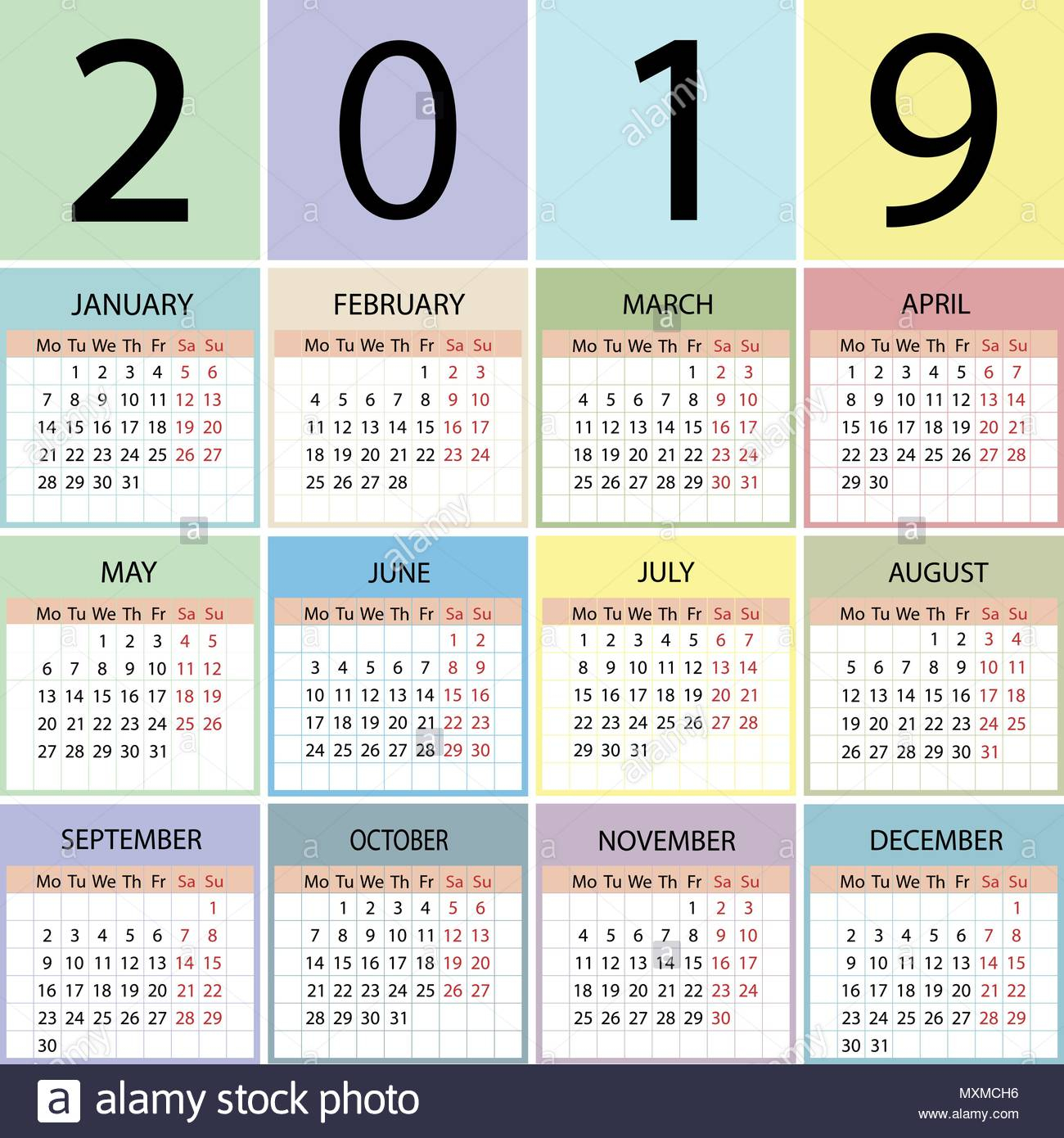 Week Calendar 2019 | 2019 Calendar With Week Numbers And