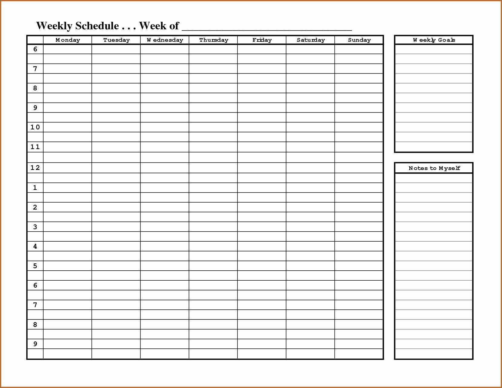 Weekday Schedule With Time Slots - Calendar Inspiration Design