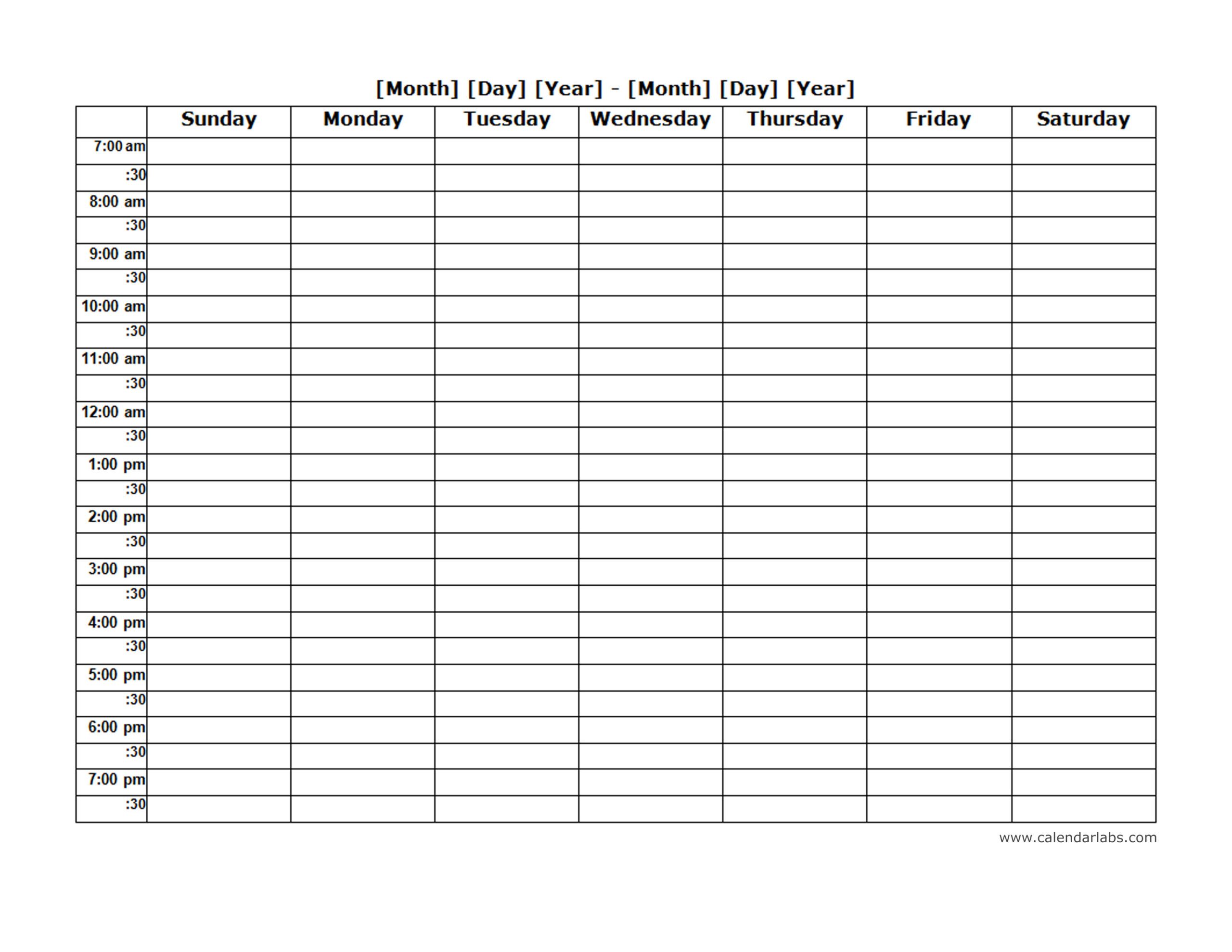 Weekly Blank Calendar Landscape - Free Printable Templates