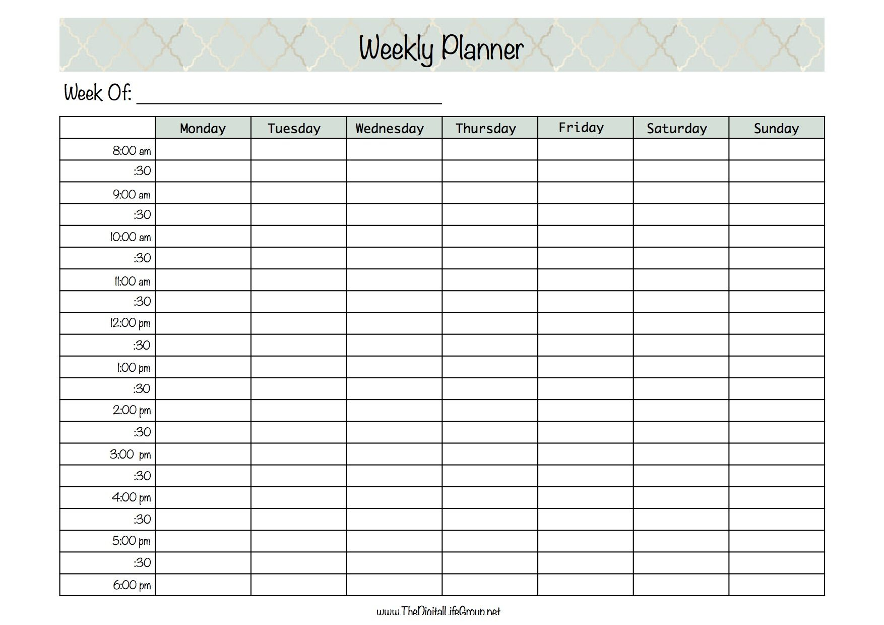 Weekly Half-Hourly Planner | Hourly Planner, Weekly