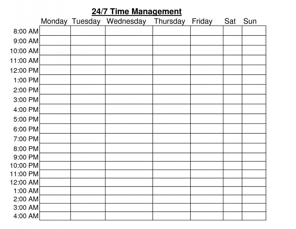 hourly daily schedule template