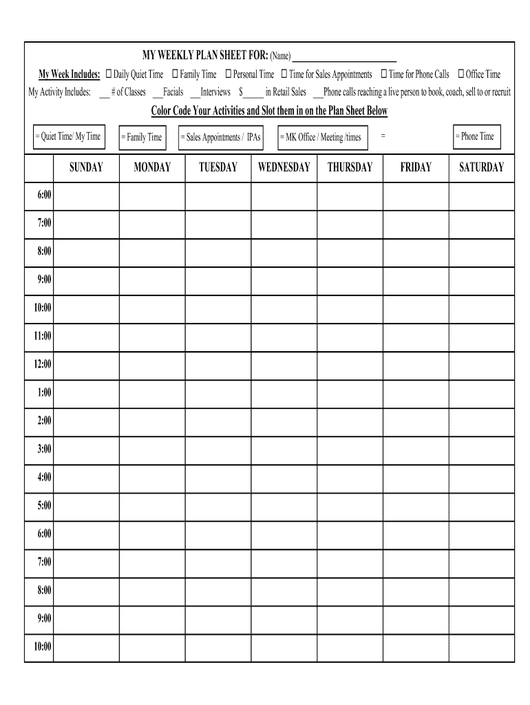 Weekly Plan Pamela - Fill Out And Sign Printable Pdf