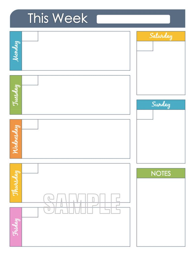 Weekly Planner Printable Fillable Organizing Planner Week