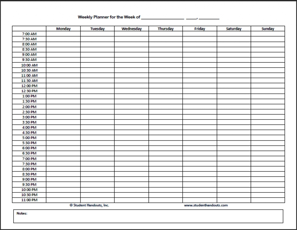 Weekly Planner With Time Slots Printable :-Free Calendar