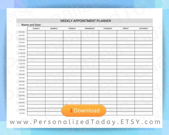 Weekly Printable Schedule 8 A.m. Through 8 P.m. 12 Hour