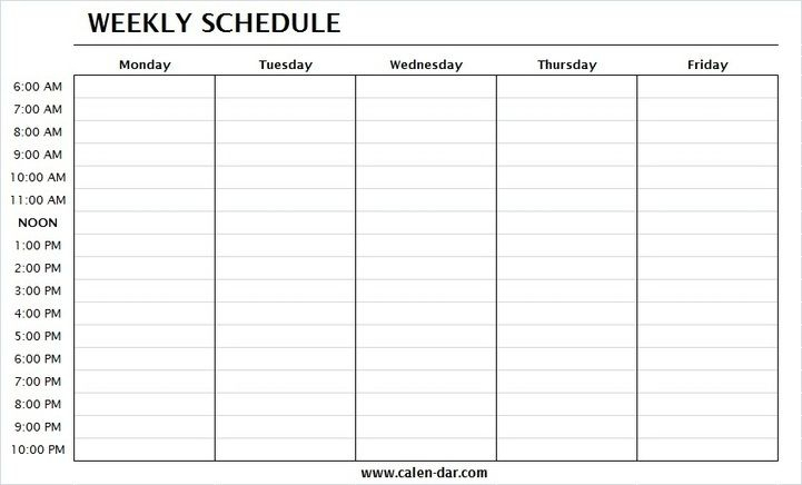 Weekly Schedule Template Monday Friday With Times | One