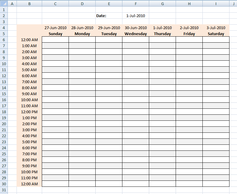 Weekly Time Schedule - Bing