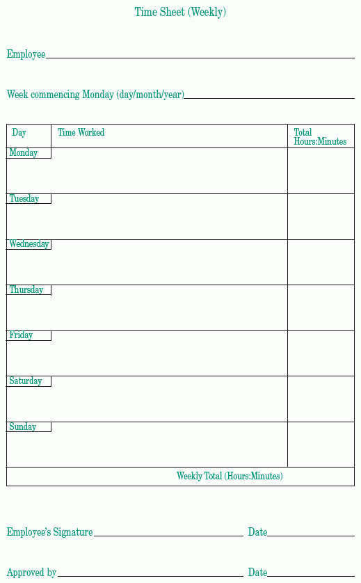 Weekly Timesheet | Image Of Time Sheet (Weekly) | Time