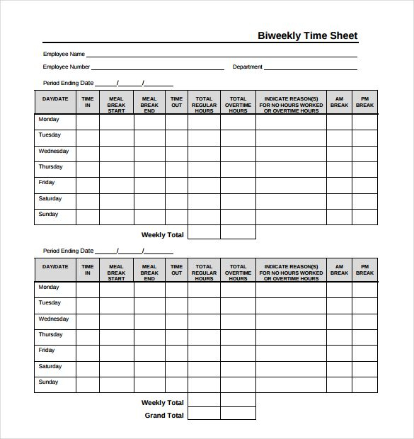 Weekly Timesheet Templates Free Sample Example Format