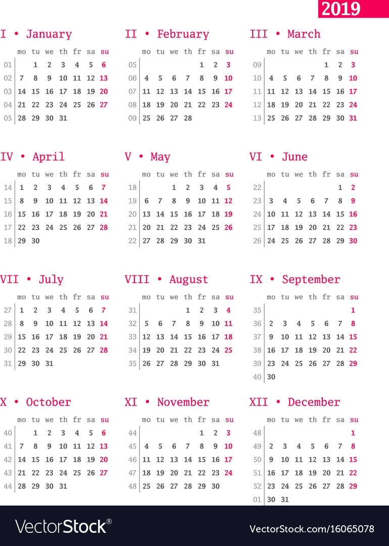 Year Calendar Numbered Weeks | Ten Free Printable Calendar