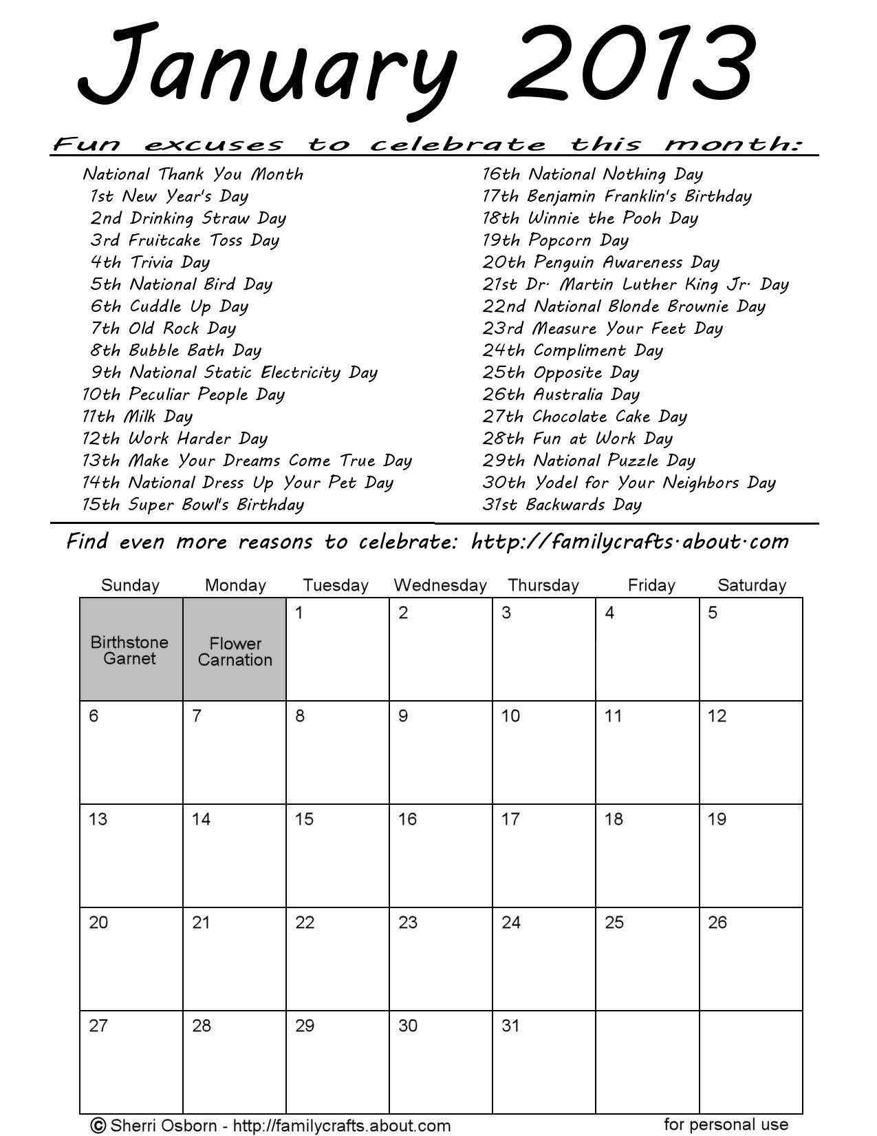 Year Calendar Special Days | Ten Free Printable Calendar