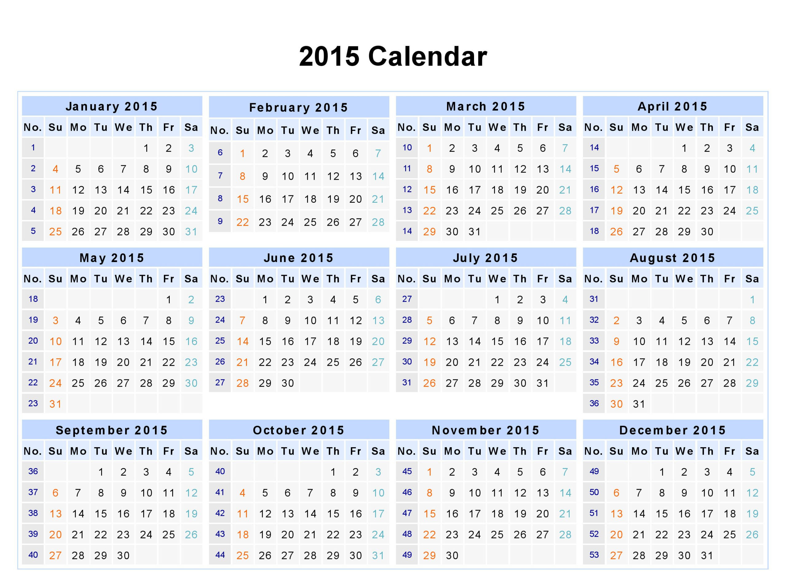 12 Month Calendar 2015 | Printable Calendar Template