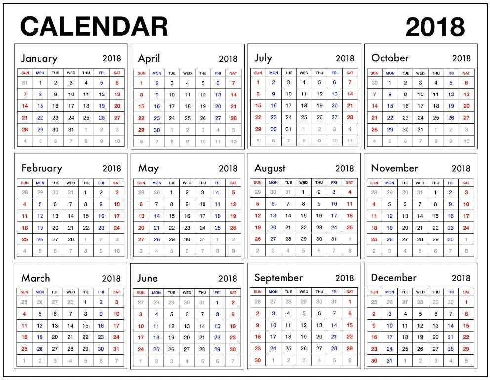 12 Month Calendar 2018 Pdf | Printable Yearly Calendar