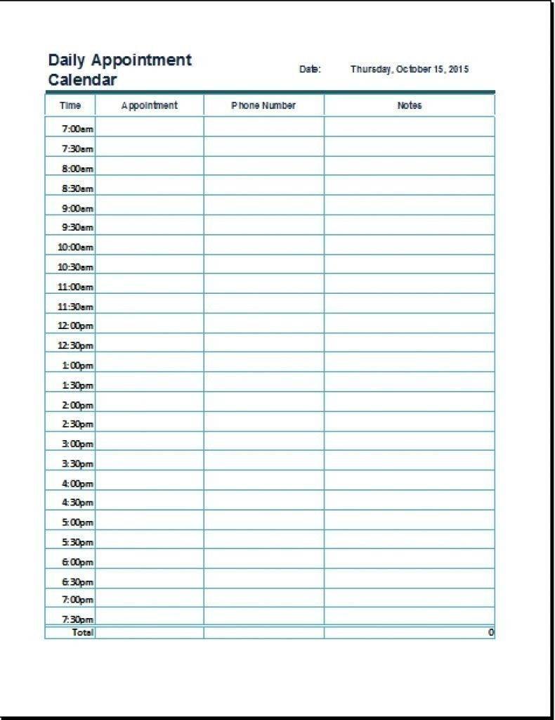 15 Min Appointment Sheet | Daily Calendar Template