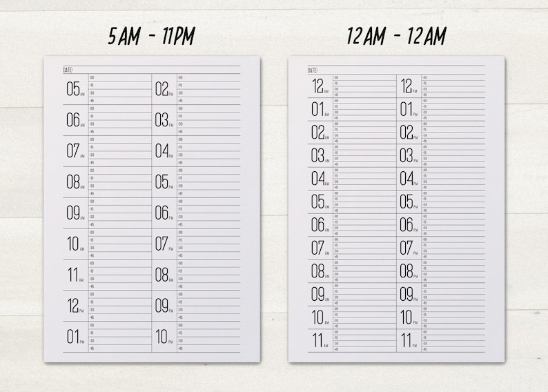 15 Minute Increment Schedule Large Size Number Sheet