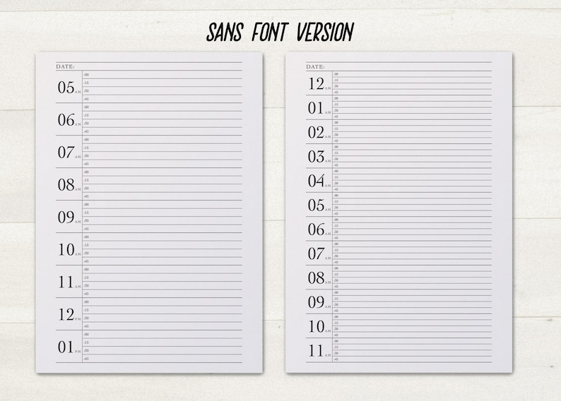 15 Minute Increment Schedule Large Size Number Sheet