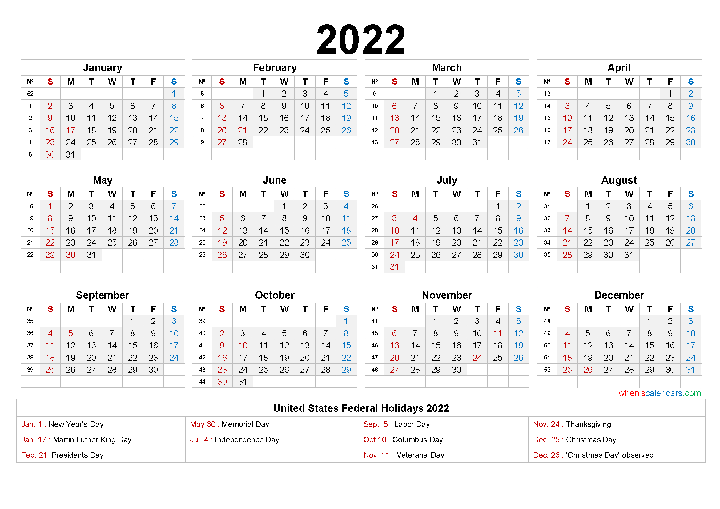 20+ Yearly Calendar 2022 - Free Download Printable Calendar Templates ️