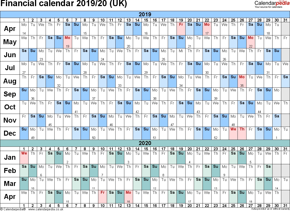 2019-2020 Calendar Financial Week Numbers - Calendar