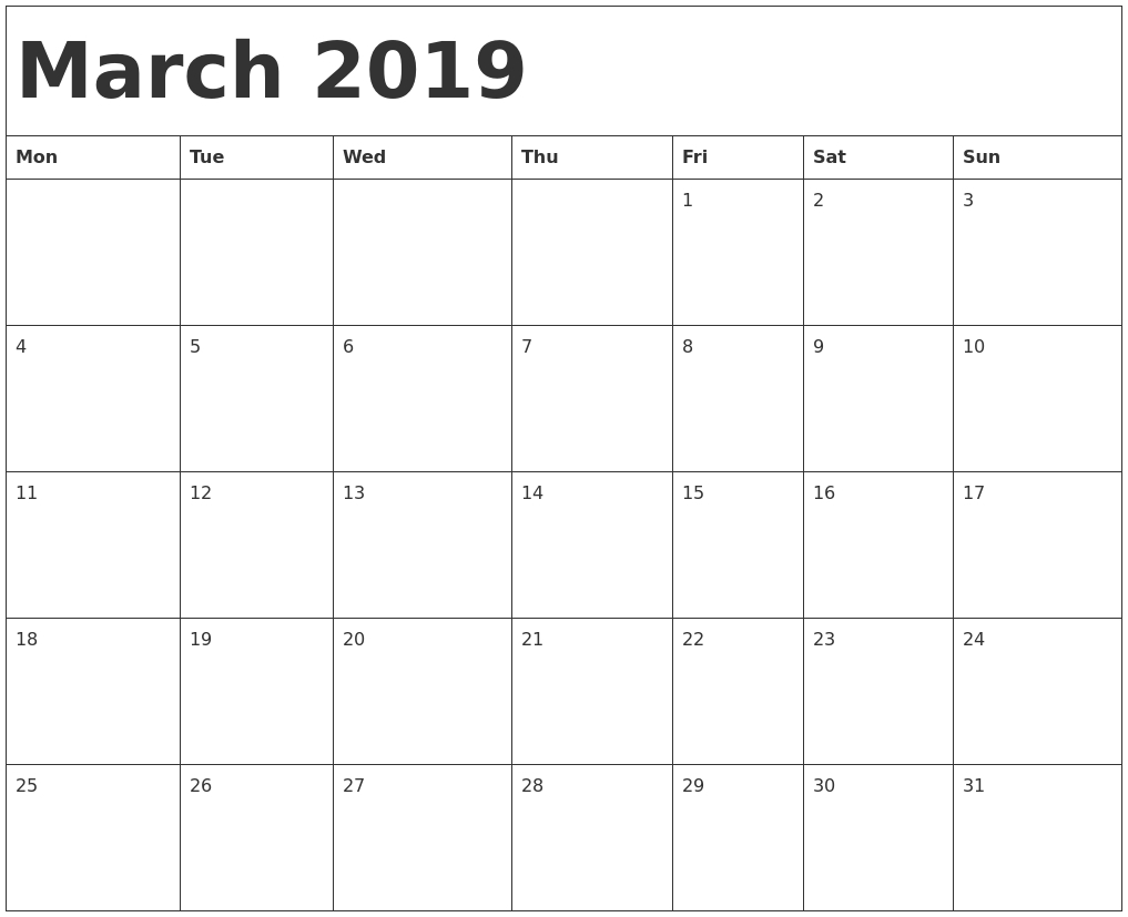 2019 Free Printable Calendars Without Downloading