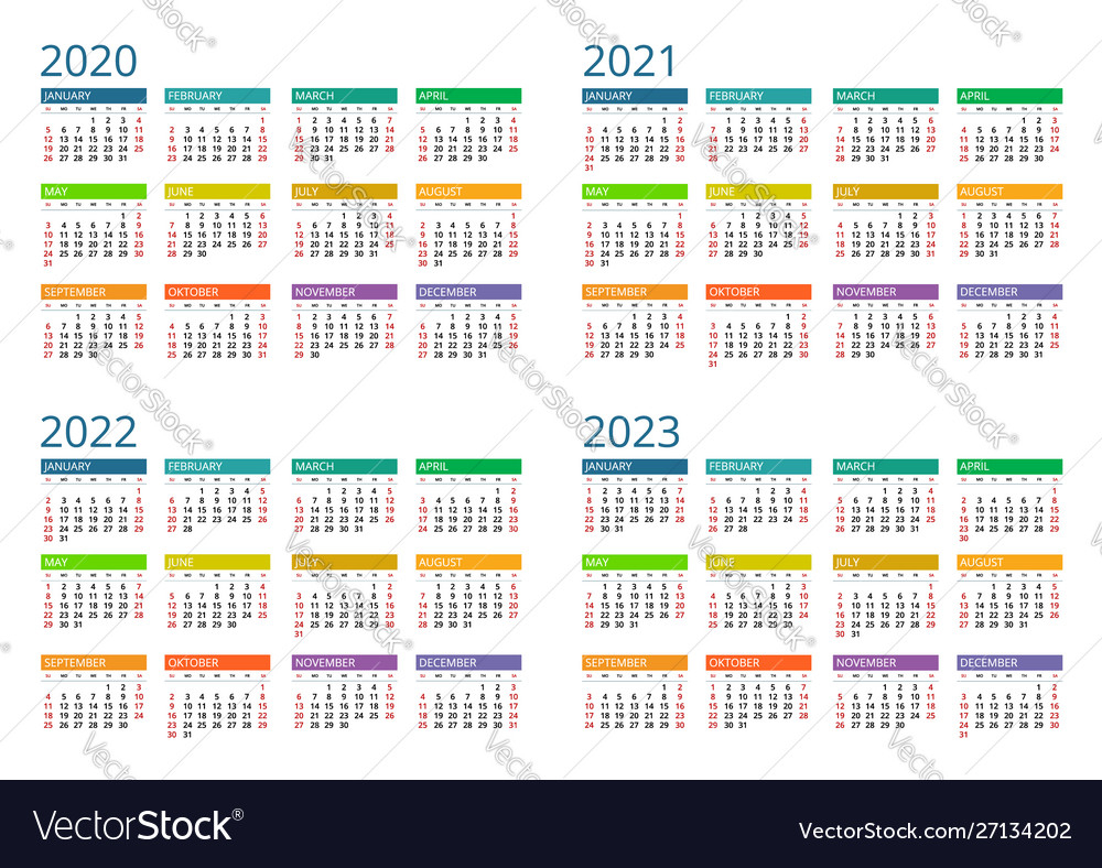 2020 2021 2022 2023 Calendar Print Template Vector Image