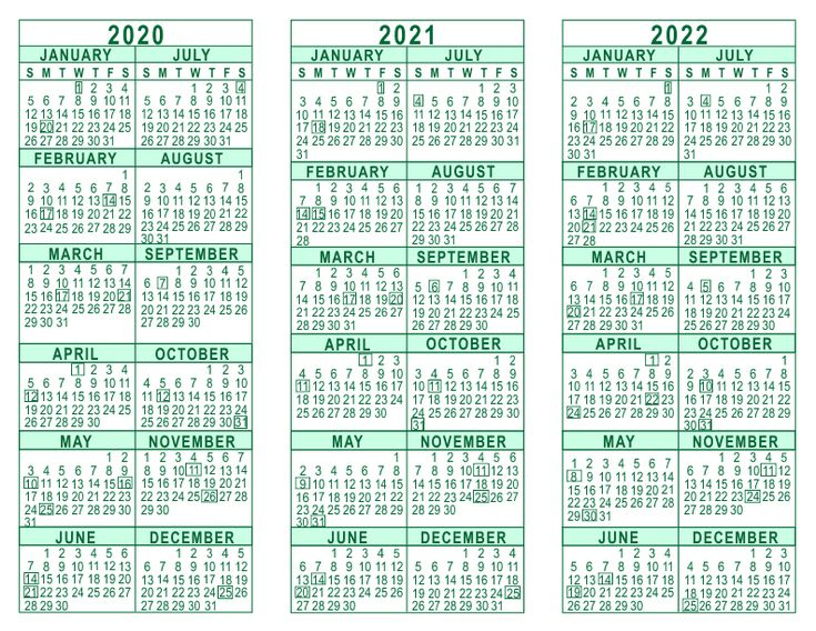 2020 2021 2022 3 Year Calendar | Calendar Printables