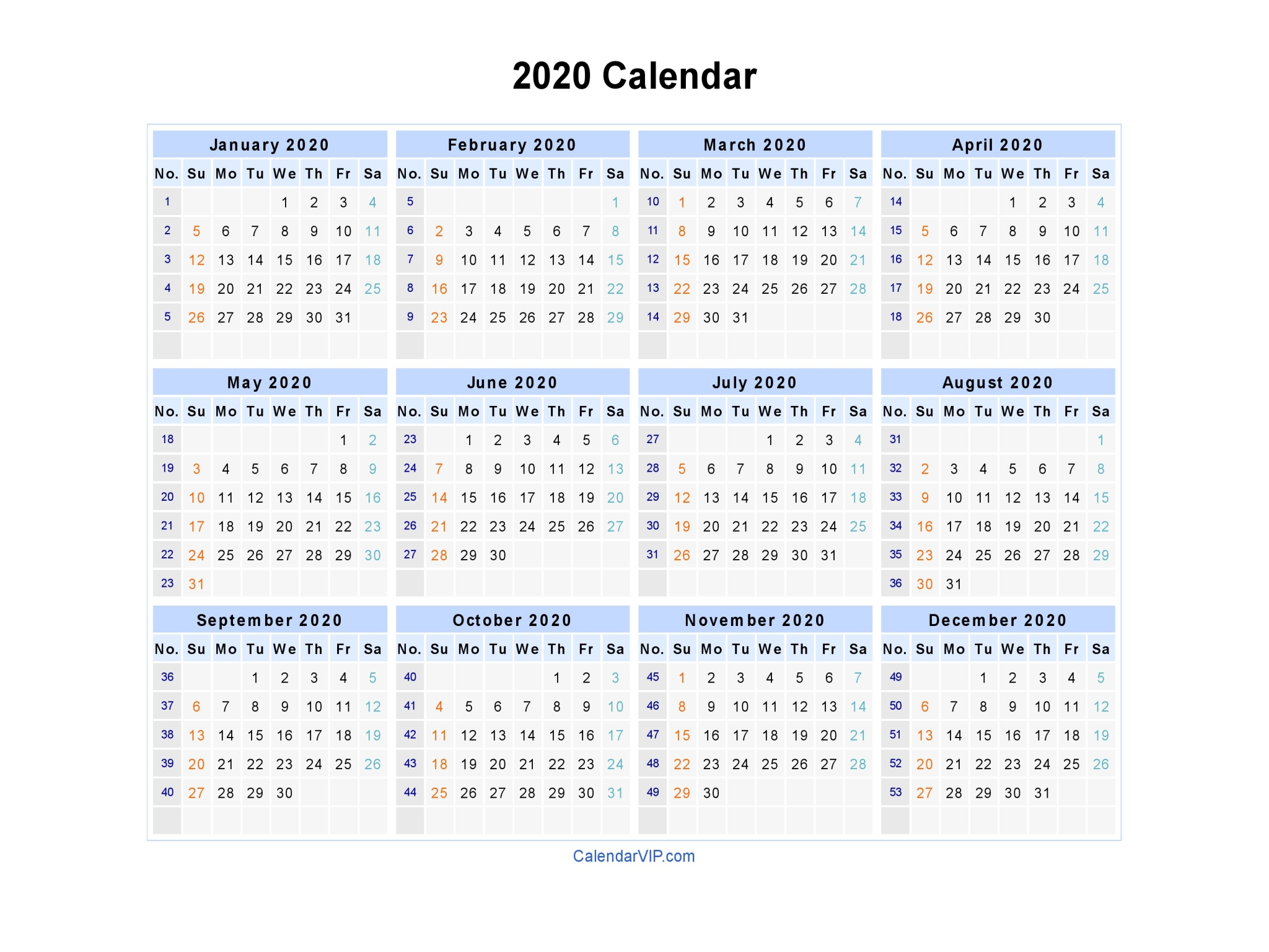 2020 Calendar Excel - Calendar Printable Week